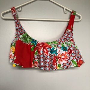 Red floral bathing suit top